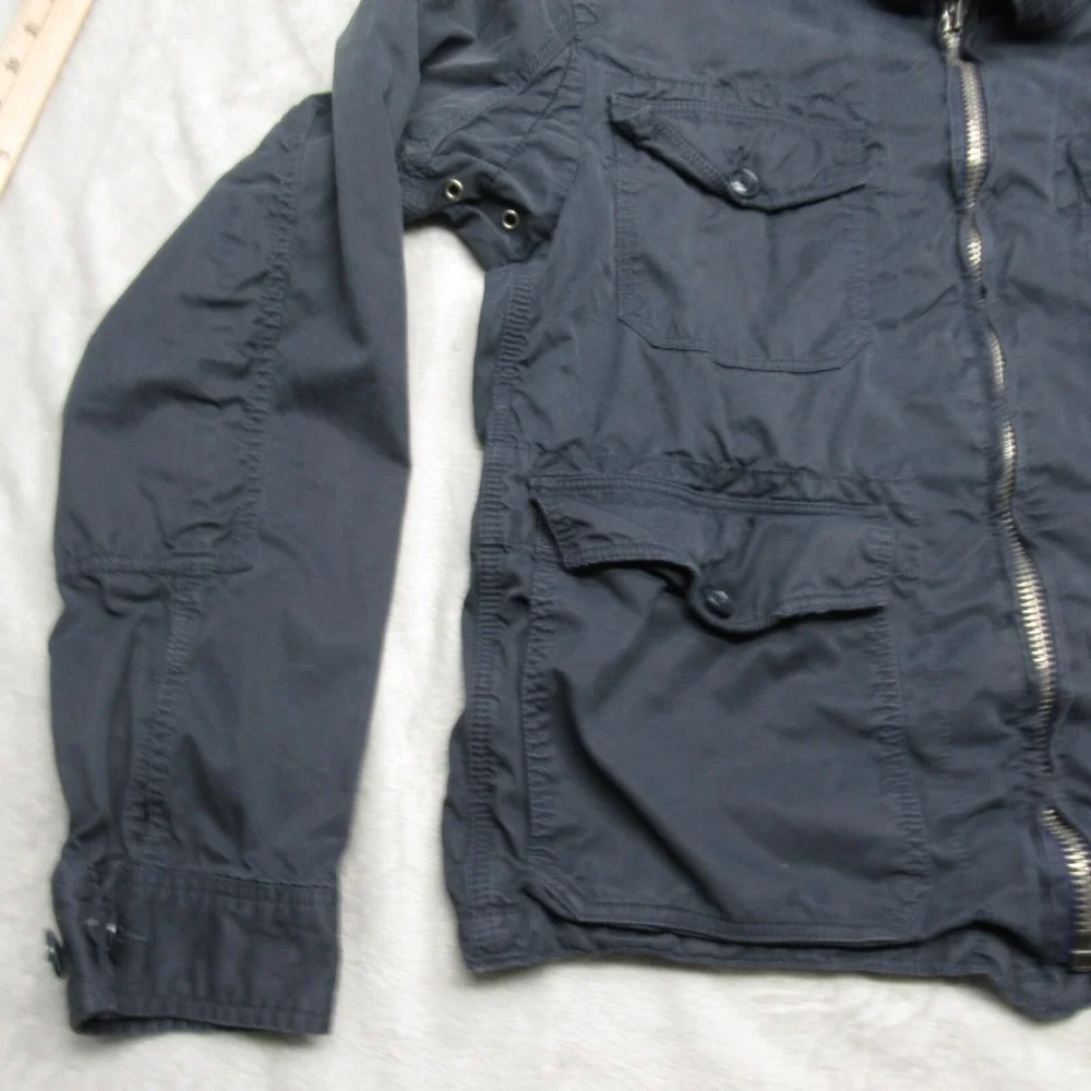 J Crew Jacket Women Large Blue Pockets Cotton Twill Quad Full Zip Field Utility
